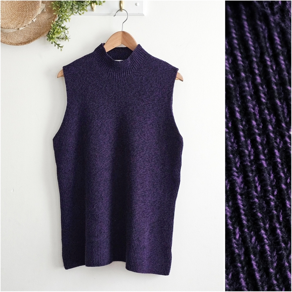Vintage 90s Jones Wear Sport Mock Neck Sweater Vest Purple Cotton 2X Japan